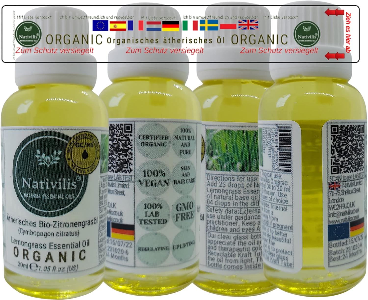 Nativilis Organic Lemongrass Essential Oil, Cymbopogon citratus, 100% Pure GC/MS Tested Aromatherapy Oil - Image 3