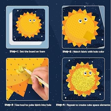 jackinthebox 子供用ポケポークアート – 太陽、星、ロケット、宇宙飛行士、惑星、エイリアン、散らからないソーイングアート、子供向けの宇宙をテーマにした要素。女の子と男の子へのギフト。対象年齢4、5、6、7、8歳。