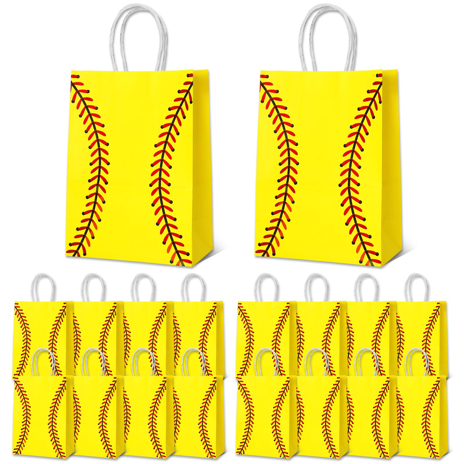 WATMTIN 18 Pcs Softball Party Gift Bags, Softball Pattern Gift Bag with Handle, Paper Treat Candy Goodie Bags for Softball-Themed Party Games Sports Day Birthday Decorations Supplies