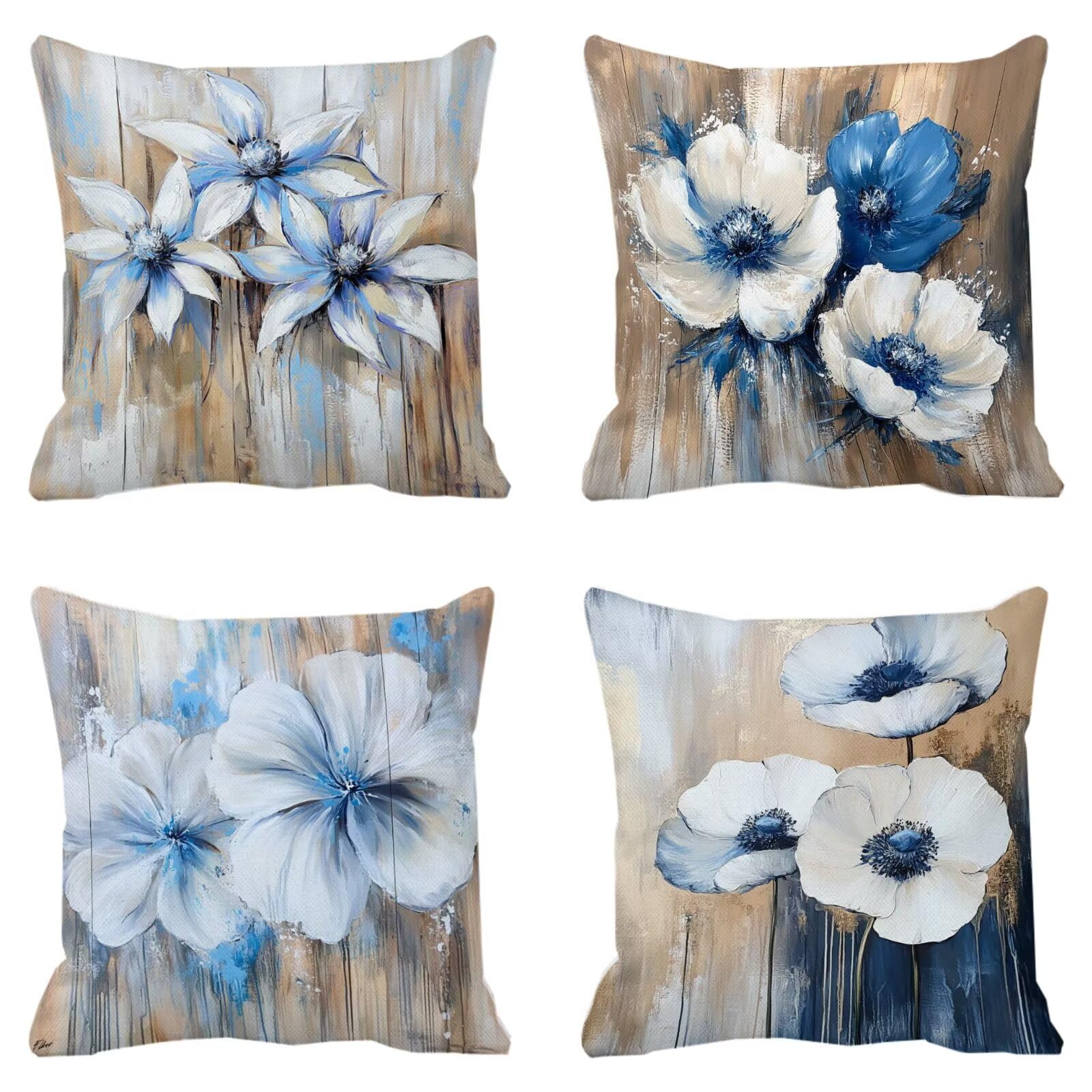Housse coussin 70x70cm bleu fleurs pour transformer votre chambre en un cocon de douceur