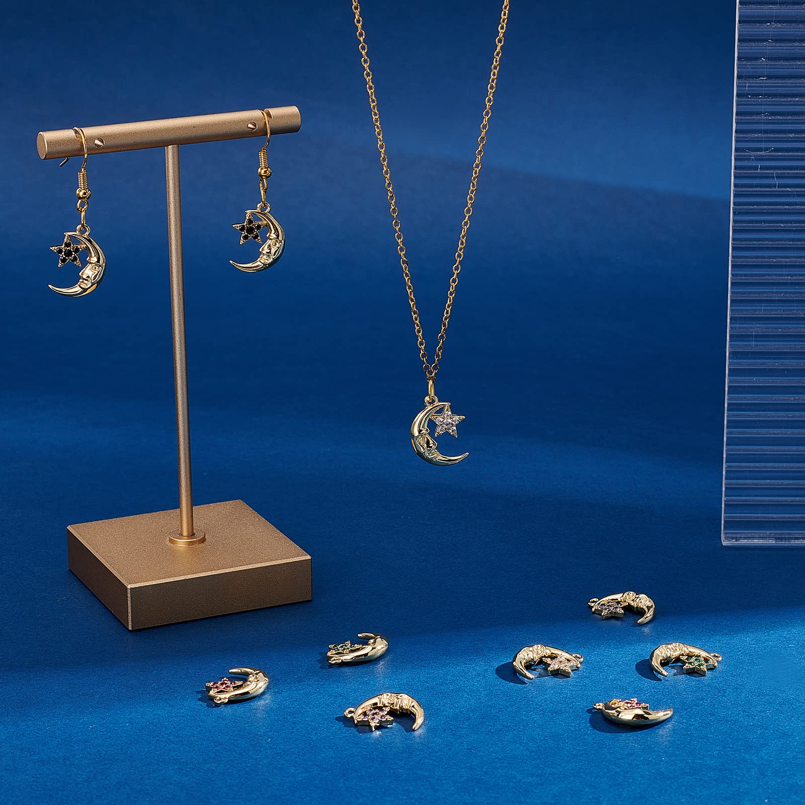 SUPERFINDINGS 10 Pz 5 Colori Ottone Pavimenta Cubic Zirconia Pendenti con Strass Cristallo Luna Star Pendenti e Ciondoli Gioielli Celeste Pendenti di Fascino per La Creazione di Gioielli Fai da Te