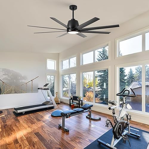 Miniatura 9 de Ventilador de techo grande negro de 65 pulgadas con luces, control remoto de 8 aspas, luz de ventilador de exterior para patio, luz LED grande para