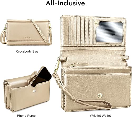 Miniatura 3 de nuoku Bolso bandolera para mujer, cartera pequeña para celular con ranuras para tarjetas de crédito, liviano, de cuero con correa de muñeca