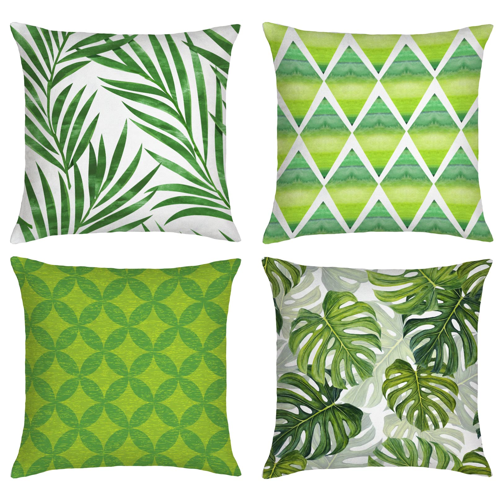 Basic Model Decorative Linen Throw Pillow Covers 18x18 Inch Set of 4 Leaf Pillowcases Square Geometric Cushion Covers for Sofa