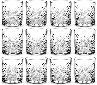 by Pasabahce Timeless Whisky Gläser 345ml, 12er Set, Whiskygläser aus Kristallglas, Facettenschliff, spülmaschinengeeignet