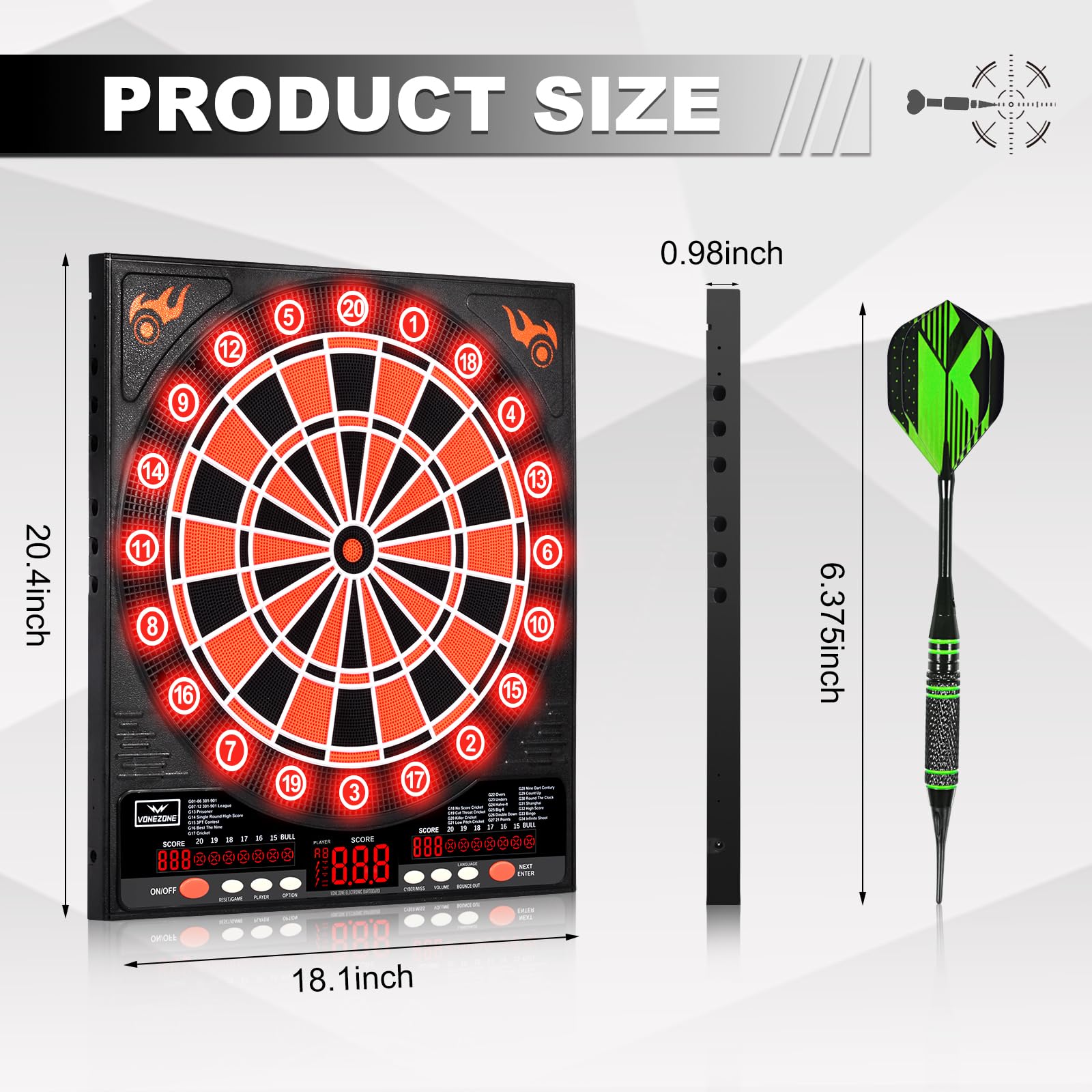 Elektronische Dartscheibe, 12 Darts Weiche Spitze, Digitale Dartscheibe für Erwachsene, 34 Spiele 355 Varianten Auto Scoring, LED Verbesserte Beleuchtete Display Wandhalterung für Home Bar Party
