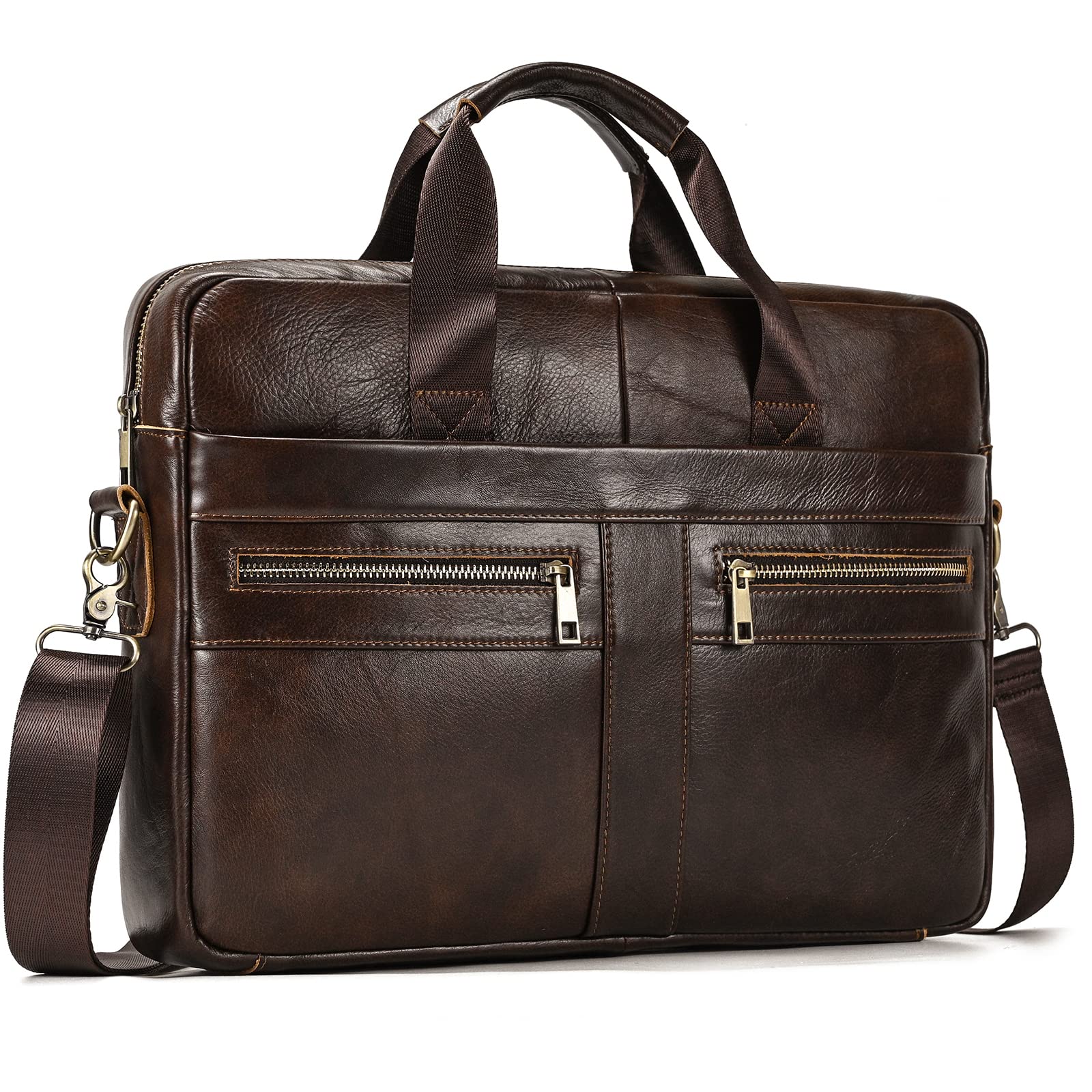 15.6 Zoll Herren Laptoptasche Leder Aktentasche Umhängetasche Handtasche für Business Notebook Büro, 3316 Braun
