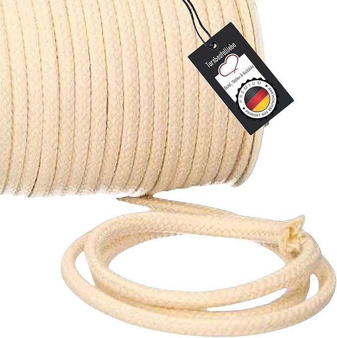 Cordón Trenzado 100% algodón para Bolsa de Gimnasio, Bolsas, Pantalones, Costura, cordón de Bricolaje, Longitudes, Ancho 8 mm (Natural, 1)