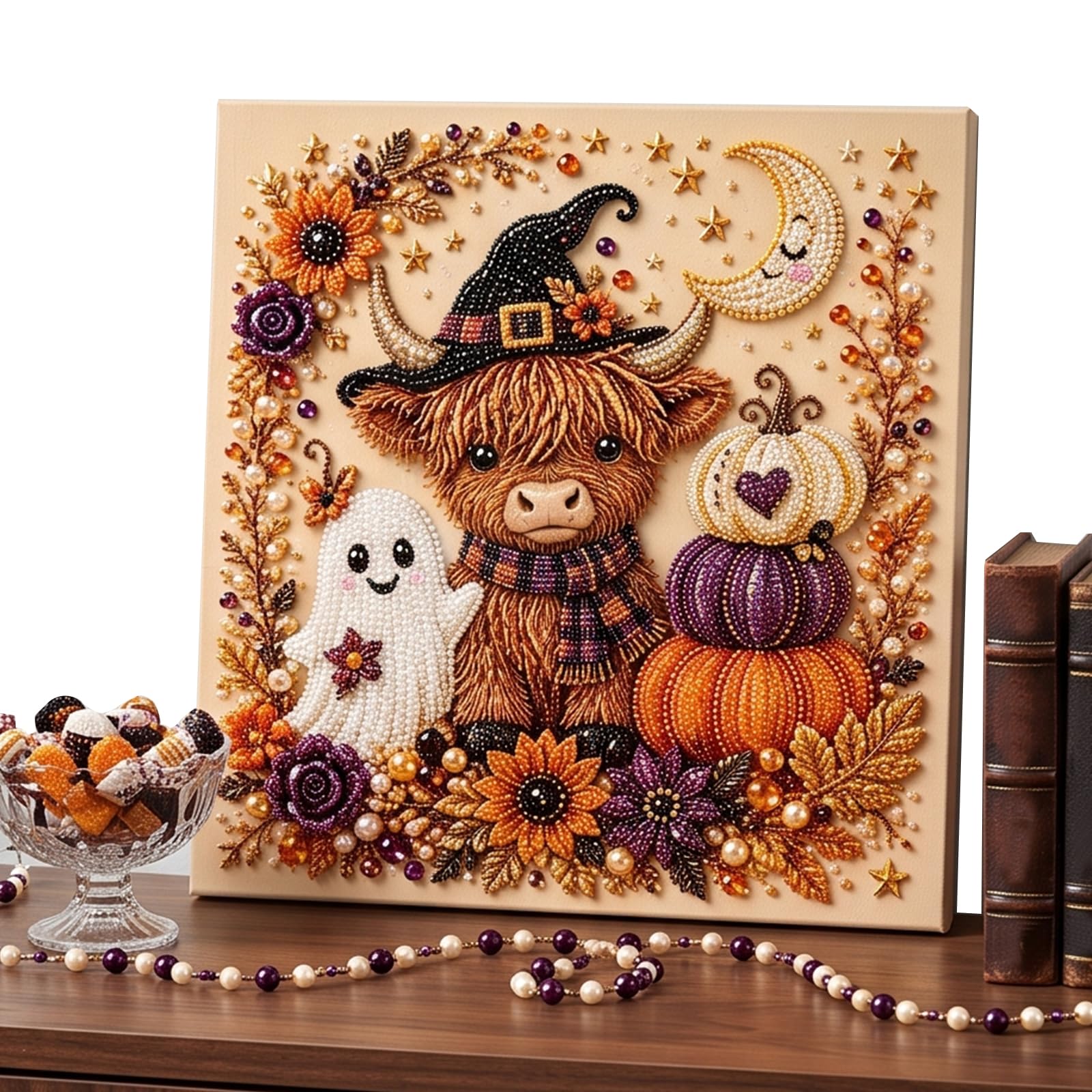 Highland Cow ​Halloween Pearl Diamond Painting Set, Creative Craft Kit For Adults