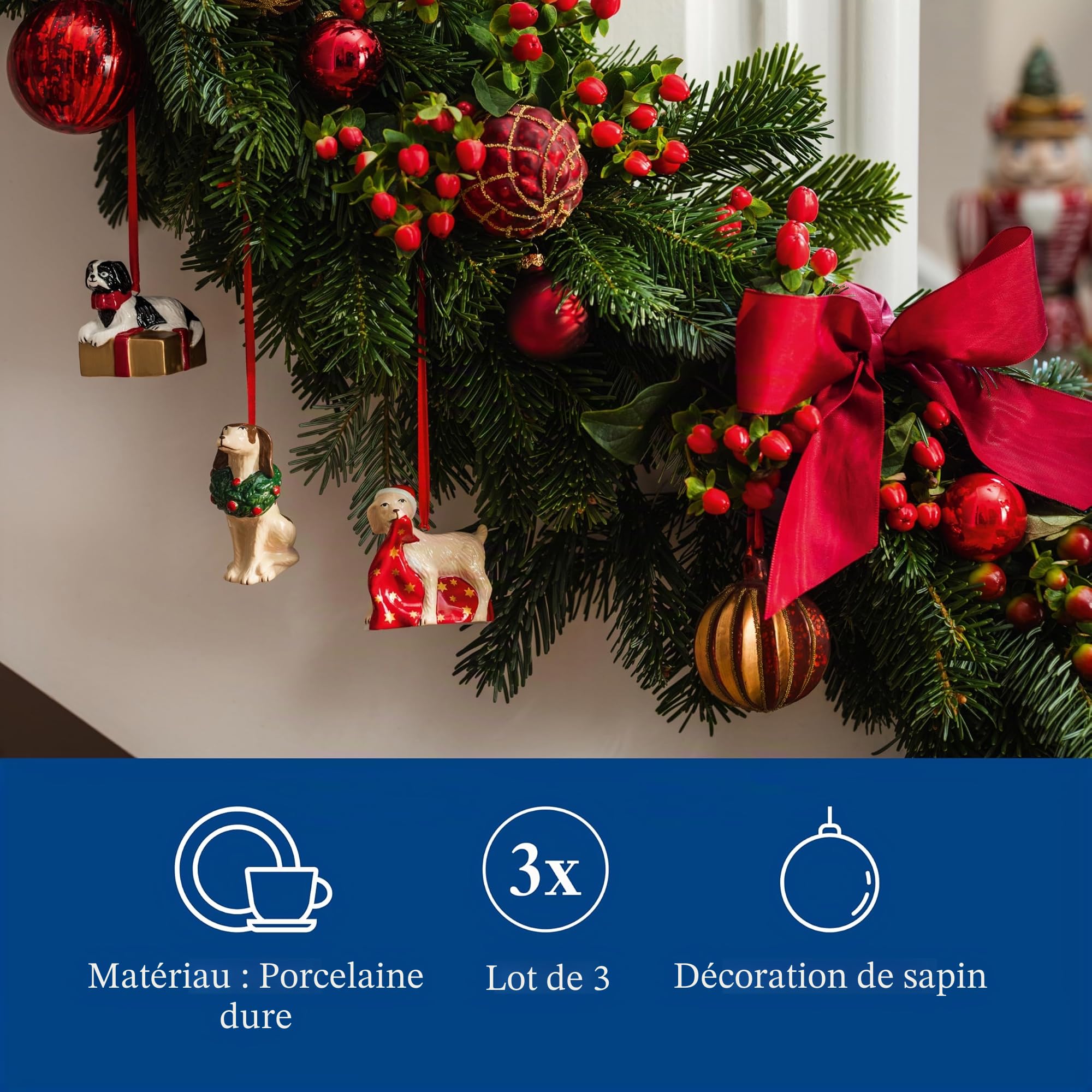 Villeroy & Boch Nostalgic Ornaments Chiens, Ensemble de 3 pcs, 6 x 7 cm