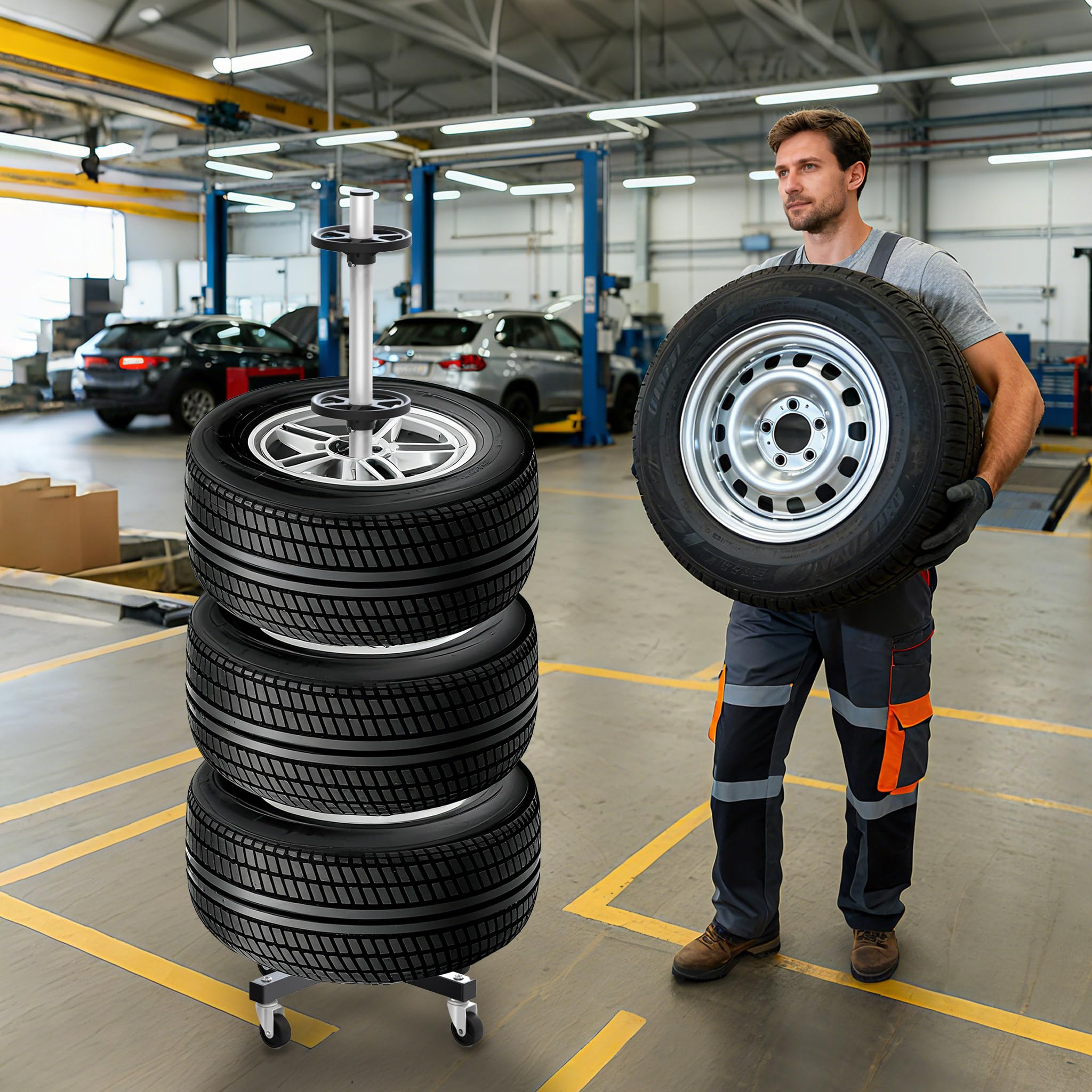 Wiltec Carrello porta gomme con cerchi max 100 kg 225 mm Supporto per 4 pneumatici