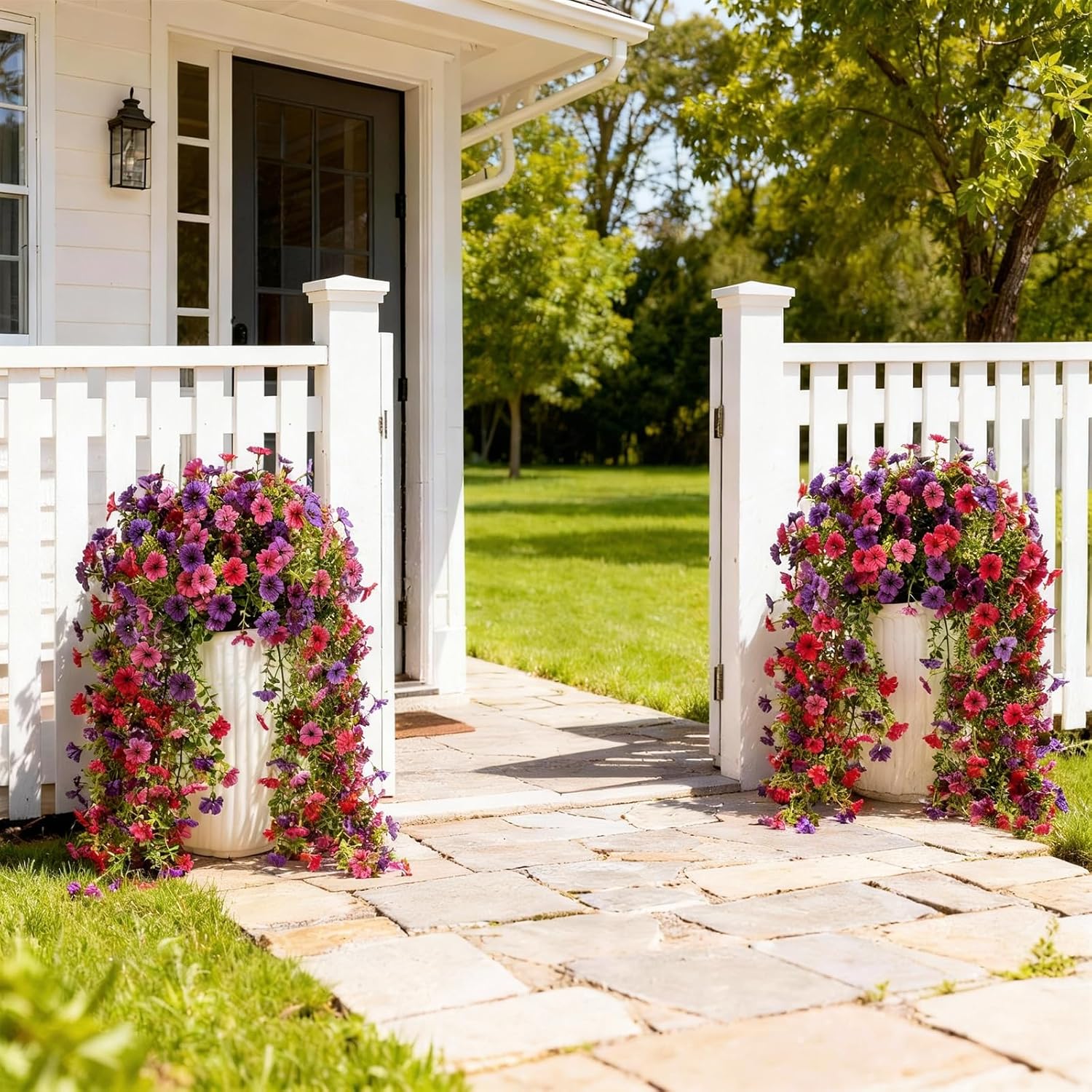 Artificial Flowers for Outdoors, 2PCS Spring Floral Arrangements with Faux Silk Daisy, UV Resistant Fake Hanging Plants for Outdoor Porch, Garden, Indoor Hanging Basket Decor (Purple+Red) - Image 6