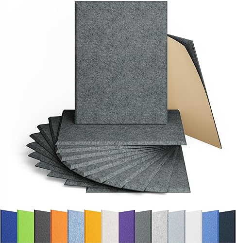 Paquete de 12 paneles acústicos autoadhesivos de espuma a prueba de sonido, panel acústico de sonido de alta densidad, paneles rectangulares 43 de