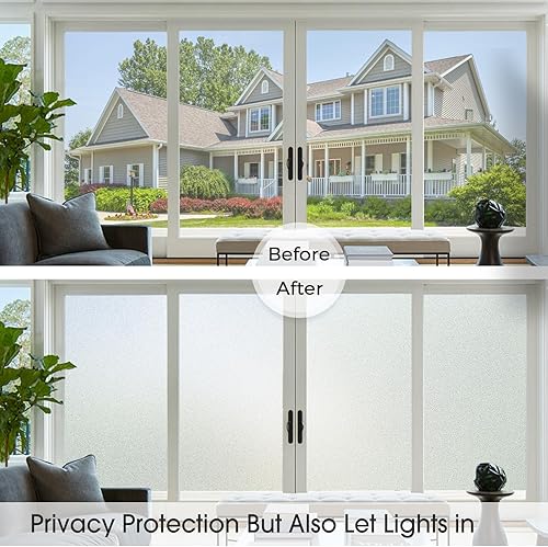 Miniatura 5 de Coavas - Película esmerilada de privacidad para ventana de vidrio no adhesiva 356 x 787 pulgadas protección antirrayos UV extraíble opaca adherencia