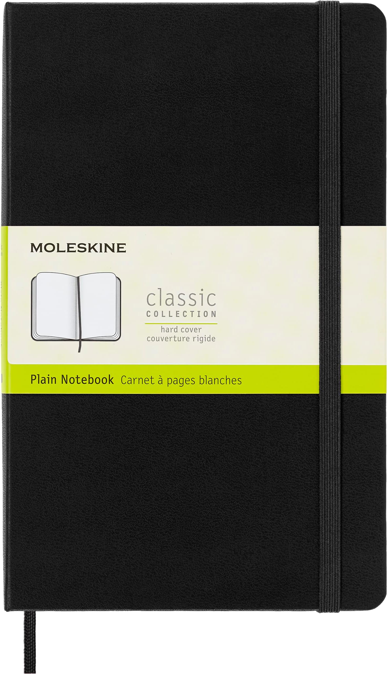 Classic Notebook, Notebook With Plain Pages, Hard Cover and Elastic Closure, Black, Large, 13 x 21 cm, 240 Pages