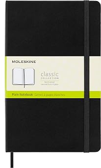 Moleskine Classic Notebook, Large, Plain, Black, Hard Cover 5 x 8.25