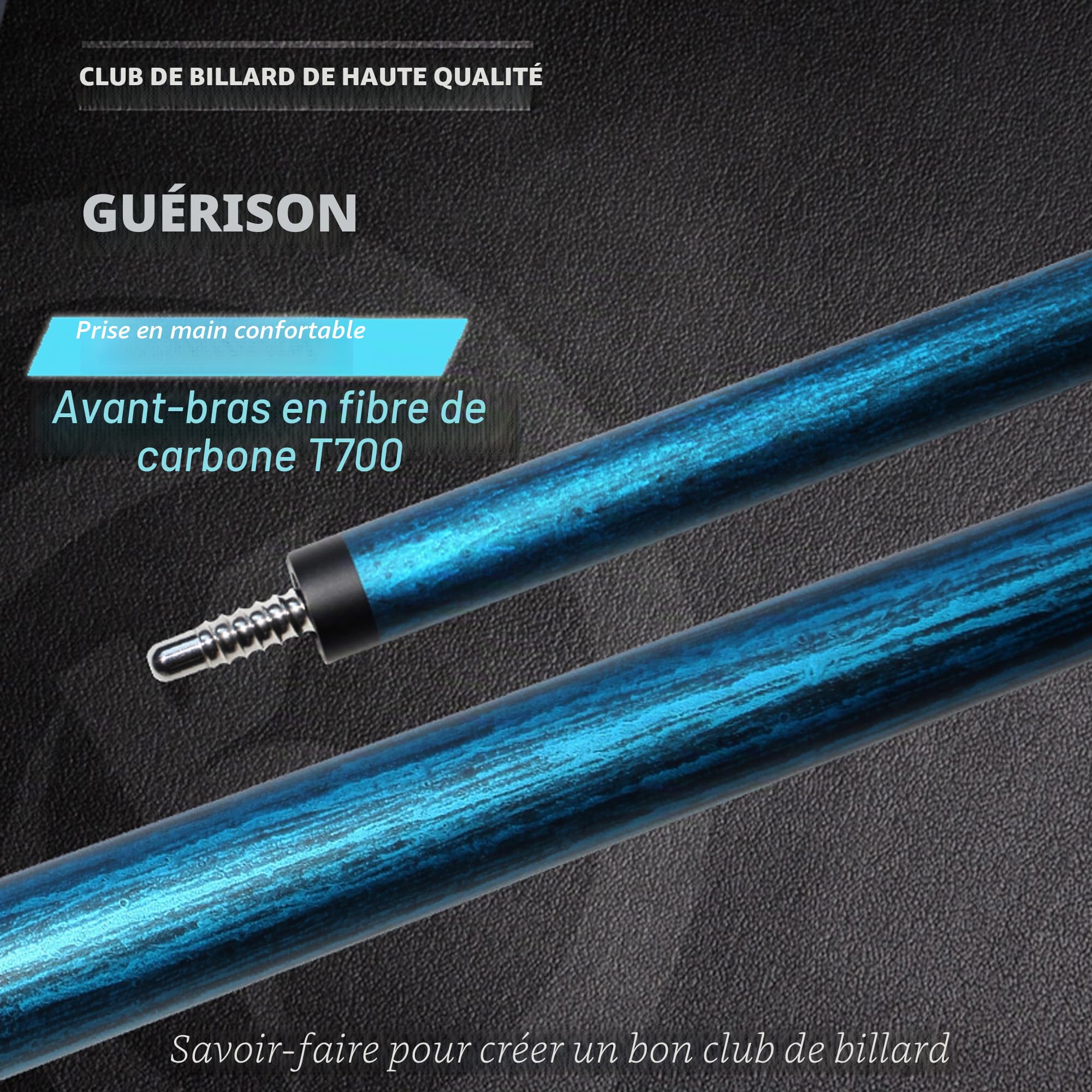 KHEALING Queue de billard professionnelle en fibre de carbone, tête de 12 mm, faible déflexion, accessoires de queue de billard de 142,2 cm, convient pour salle de billard