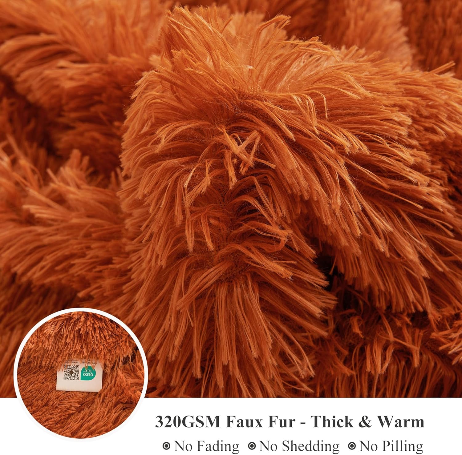 XeGe Luxury Faux Fur Throw, Burnt Orange Soft 50x60 Fluffy Blanket, Shaggy Plush Decorative Couch Throw, Cute Furry Fuzzy Blanket for Sofa Bed, Burnt Orange - Image 5