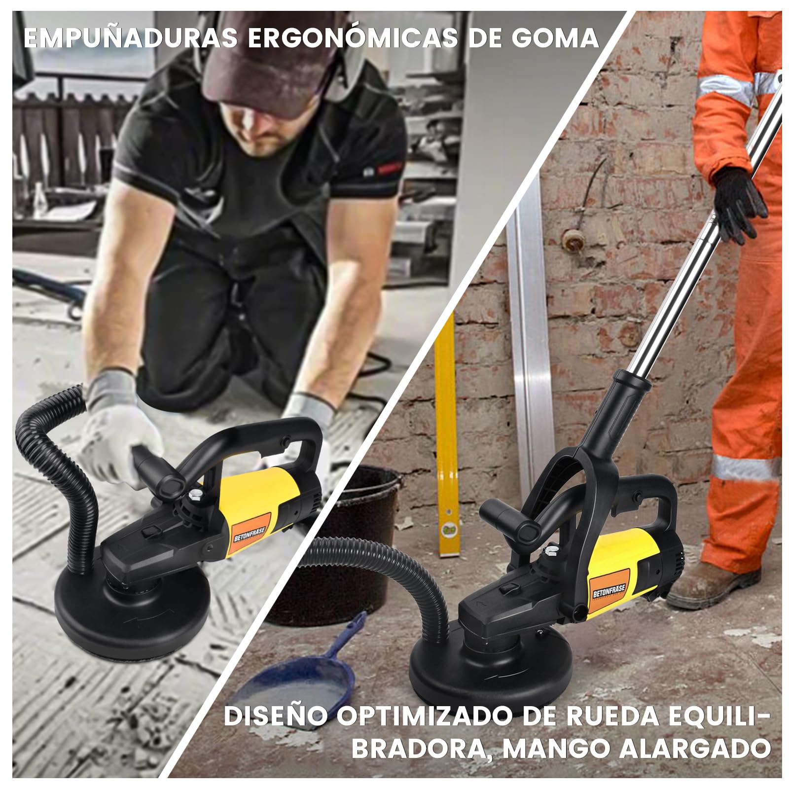 XIIW Amoladora Hormigón 3800W, 6Vel con 180mm Diamante Disco y Mango Alarg | Lijadora Piso con Sistema Aspiración y Protector, 0-6000 RPM, para Pulir, Nivelar y Lijar Hormigón, Piedra, Adhesivo y Yeso