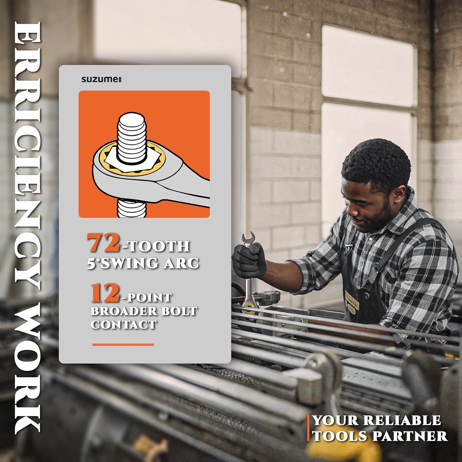 SUZUME 24 PCS SAE and Metric Ratcheting Wrench Set (1/4" - 7/8" & 8-19mm) 15K+ Cycle Locked Gears 72T Cr-V Steel Combination Wrench Sets with Organize Box for Tight Engine Bays Industrial Maintenance