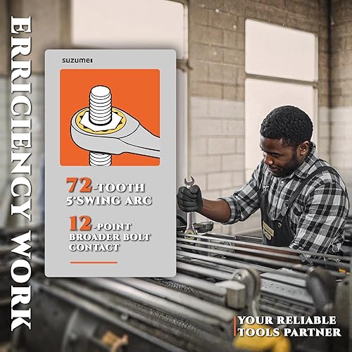Miniatura 4 de SUZUME Juego de 24 llaves de trinquete SAE y métricas (14" - 78" y 0.315-0.748 in) 15K+ ciclo bloqueado engranajes 72T Cr-V de combinación de acero