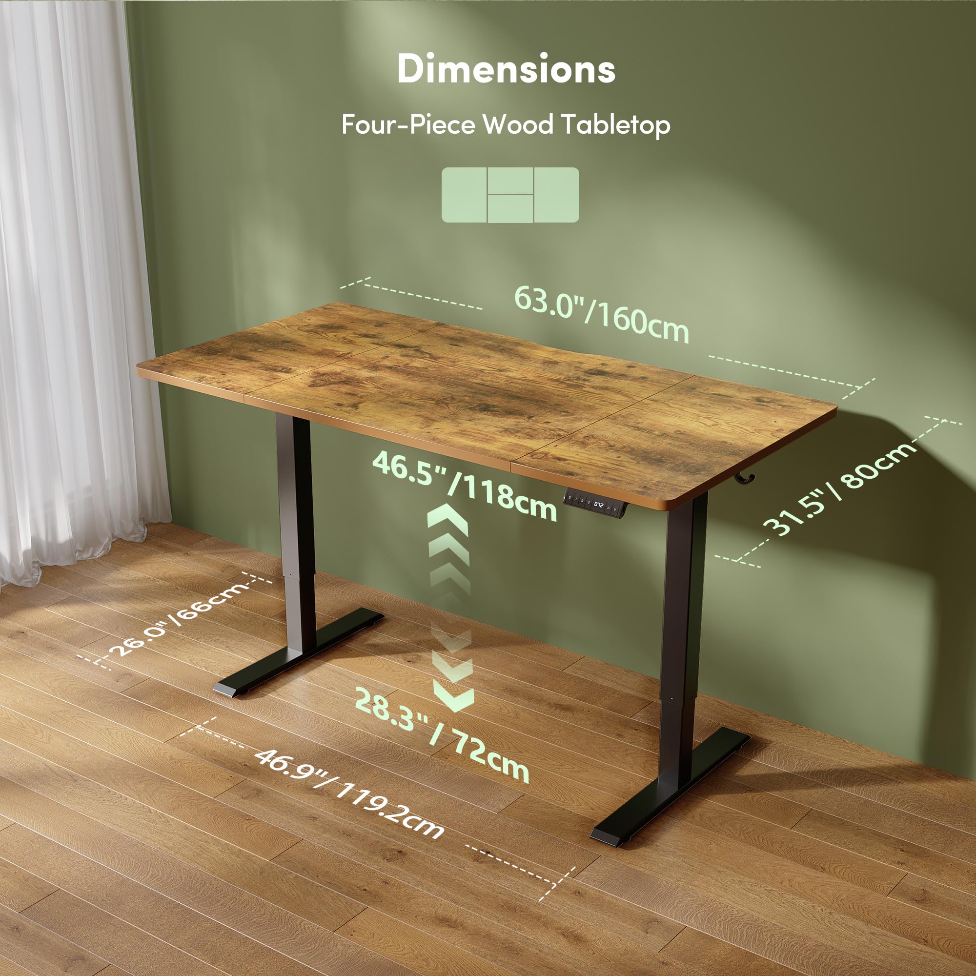 FEZIBO Höhenverstellbarer Schreibtisch mit USB-A und USB-C-Ladeanschlüssen, 160 x 80 cm Schreibtisch Höhenverstellbar Elektrisch, Ergonomischer Steh-Sitz Tisch für Heimbüro, Standing Desk, Braun