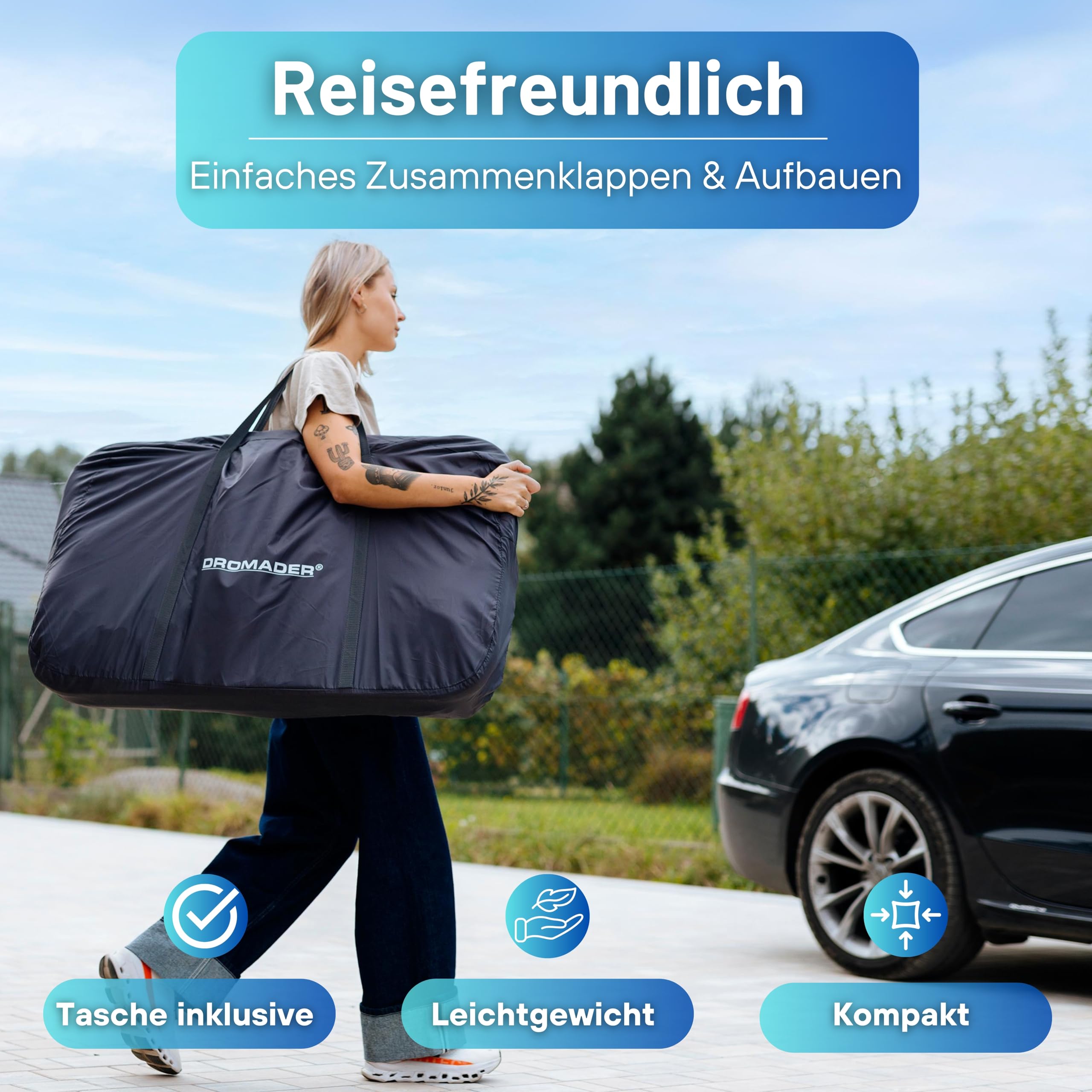 DROMADER Beistellbett Baby 3in1 - Babybett, Babywippe, Reisebett Baby mit Matratze, 0–6 Monate, max 9kg – Stubenwagen mit 7 Höhenverstellungen, Wiegefunktion, Atmungsaktives Netz – Tragetasche
