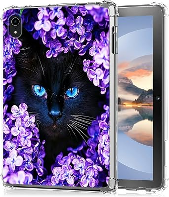 Clear Case for iPad A16 11th Generation 11" 2025/iPad 10th Generation 10.9" 2022, Transparent TPU Soft Silicone Protective Shell Shockproof Cover Case [Anti-Yellow], Purple Black Cat