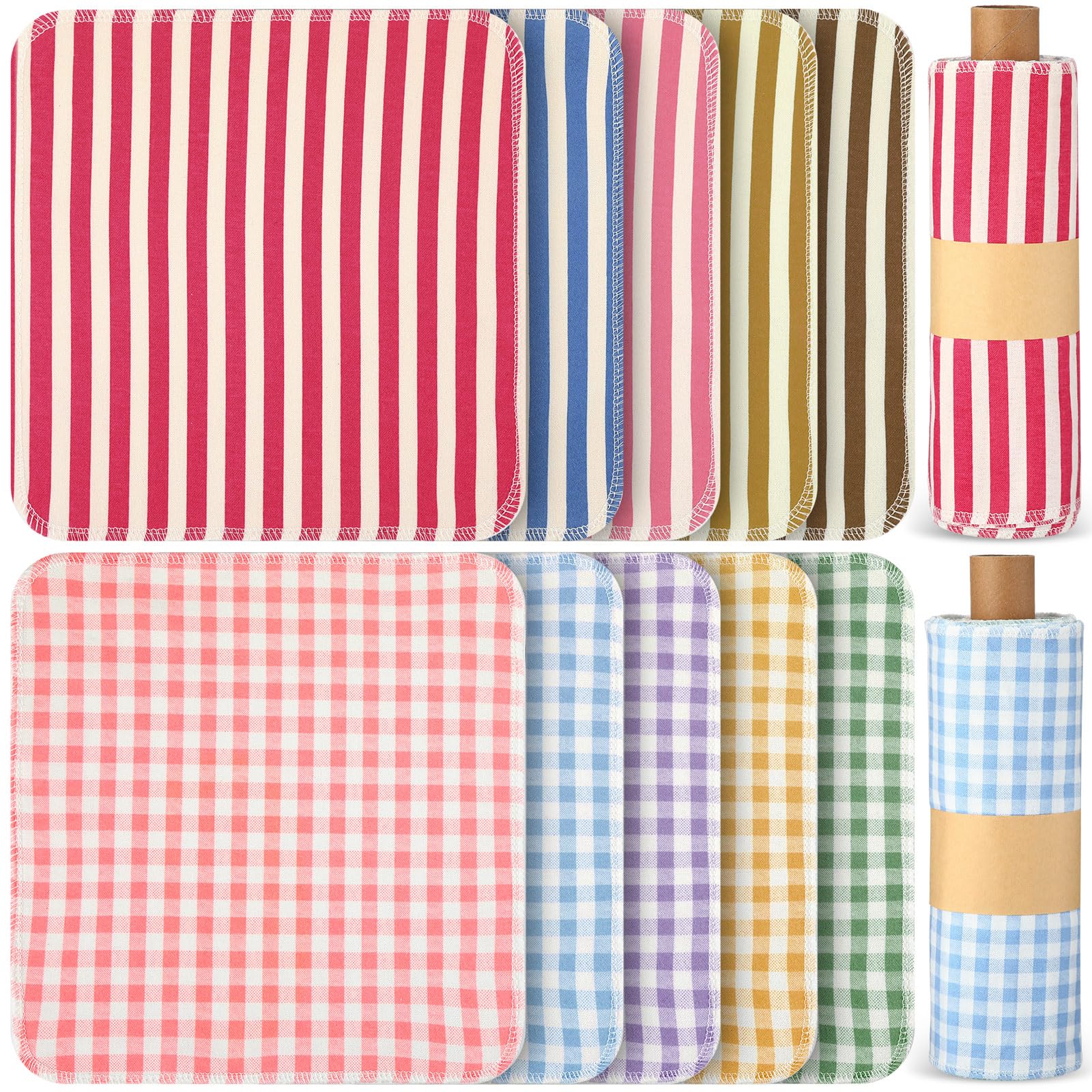 Redbaker 50 Pcs Reusable Paper Towels Paperless Reusable Cotton Cloths Toilet Absorbent Washable Paper Towels with Roll Kitchen Dishcloth for Kitchen Paperless Dishcloths(Lattice)