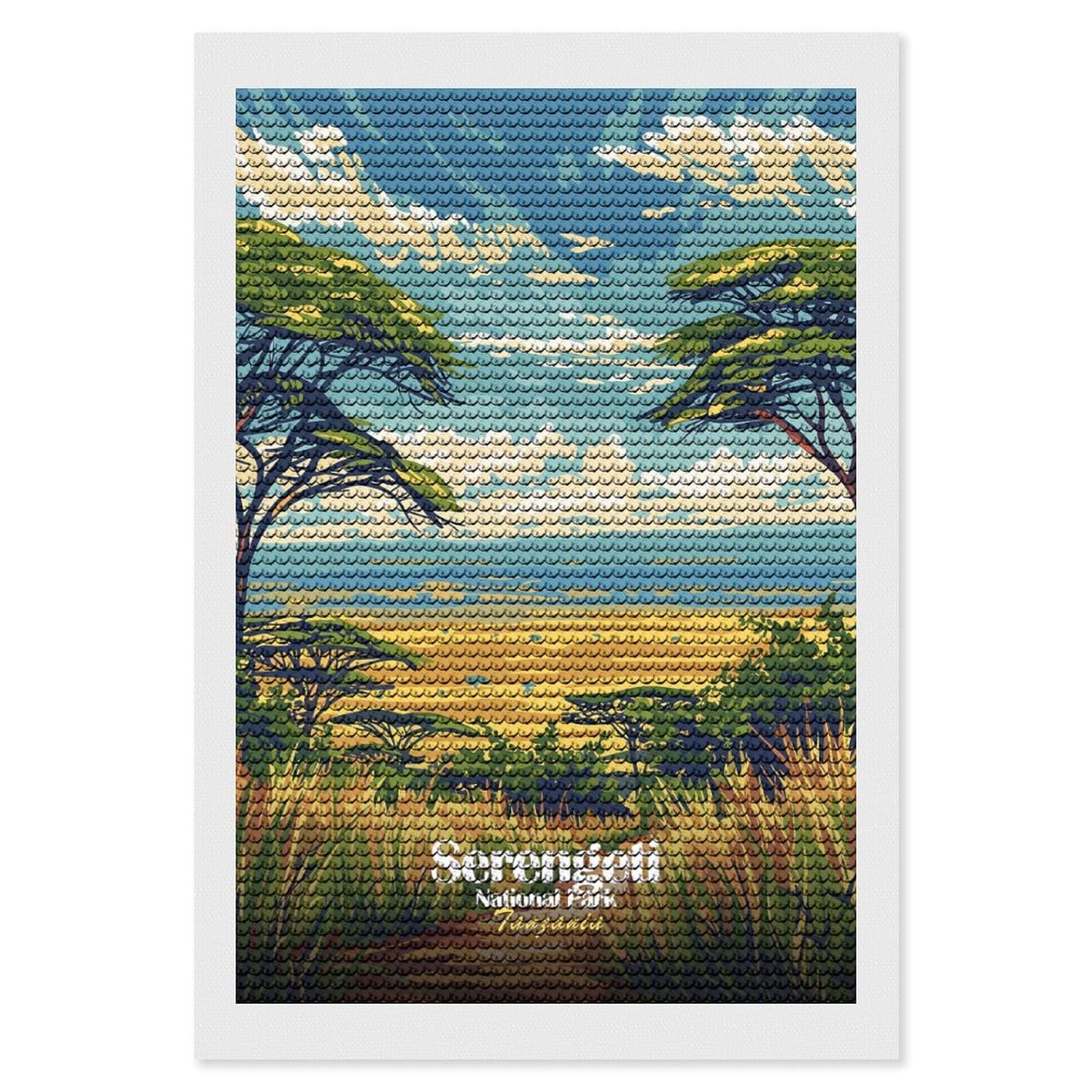 Junmoney Serengeti National Park, Tanzania Art Diamond Painting Canvas Set 8"x12", with Tool Kit, Easy to Enjoy, Home Wall Decor, Thoughtful Handmade Gift