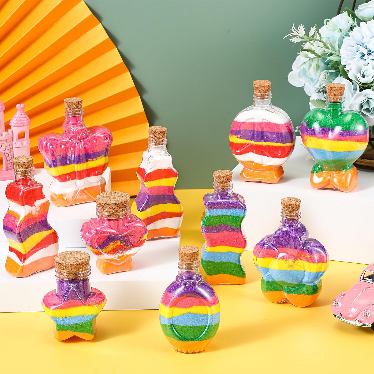 JellyArch 114 Pcs Sand Art Bottle Kit Include Sand Art Bottles, Colored Art Sand and Small Plastic Funnels Sand Art Containers for Wedding Birthday Party Decoration Arts Supplies Crafts