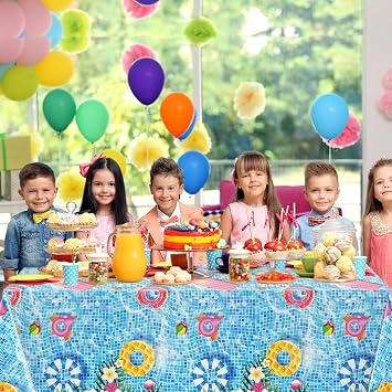 Riakrum 6 Pcs Summer Pool Tablecloths Rectangle Plastic, 54 x 108 Inch