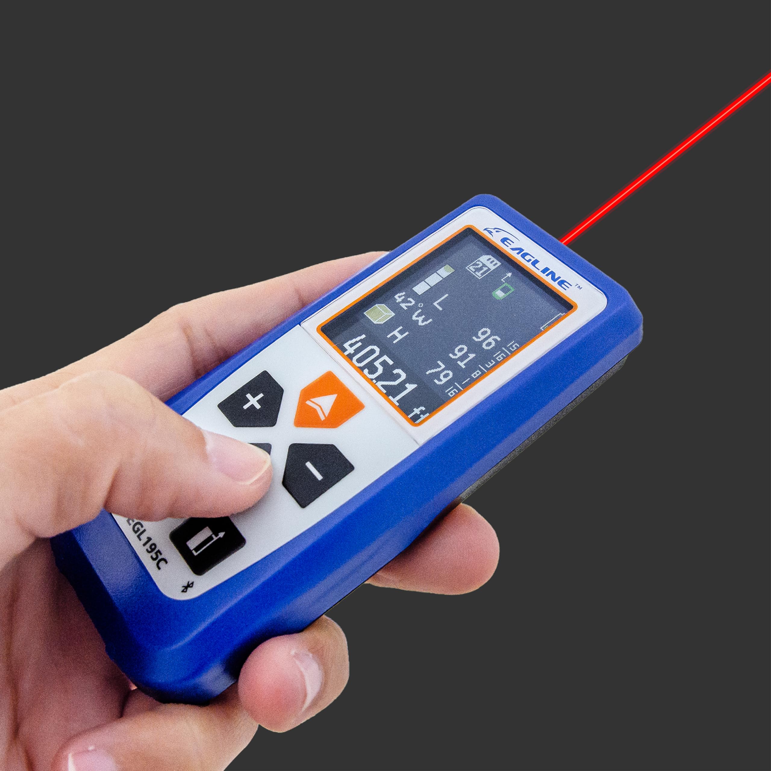 EGL195C - Medidor de distancia láser de 195 pies con Bluetooth, herramienta de medición láser ideal para área, volumen, mediciones de altura, nivel digital con bono: cubierta protectora y