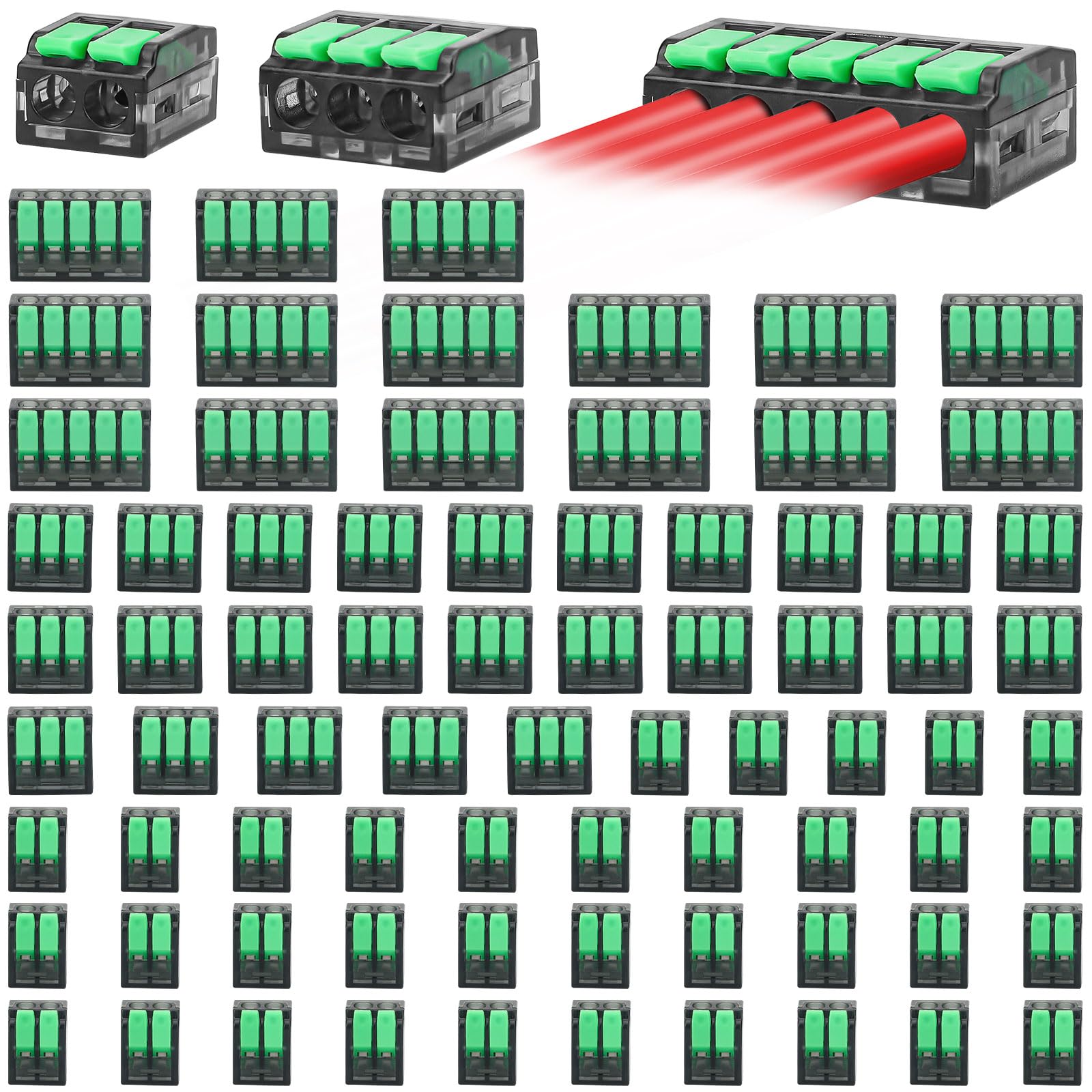 Linkstyle 75PCS Lever Wire Connectors, 24-12 AWG Quick Electrical Wire Splice Connectors Push-in, 2/3/5 Conductor Combination Kit