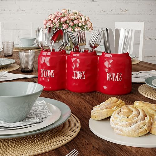 Miniatura 3 de Barnyard Designs Organizador de cubiertos para encimera, organizador de cubiertos para cuchara, tenedor y cuchillo, soporte de cerámica para