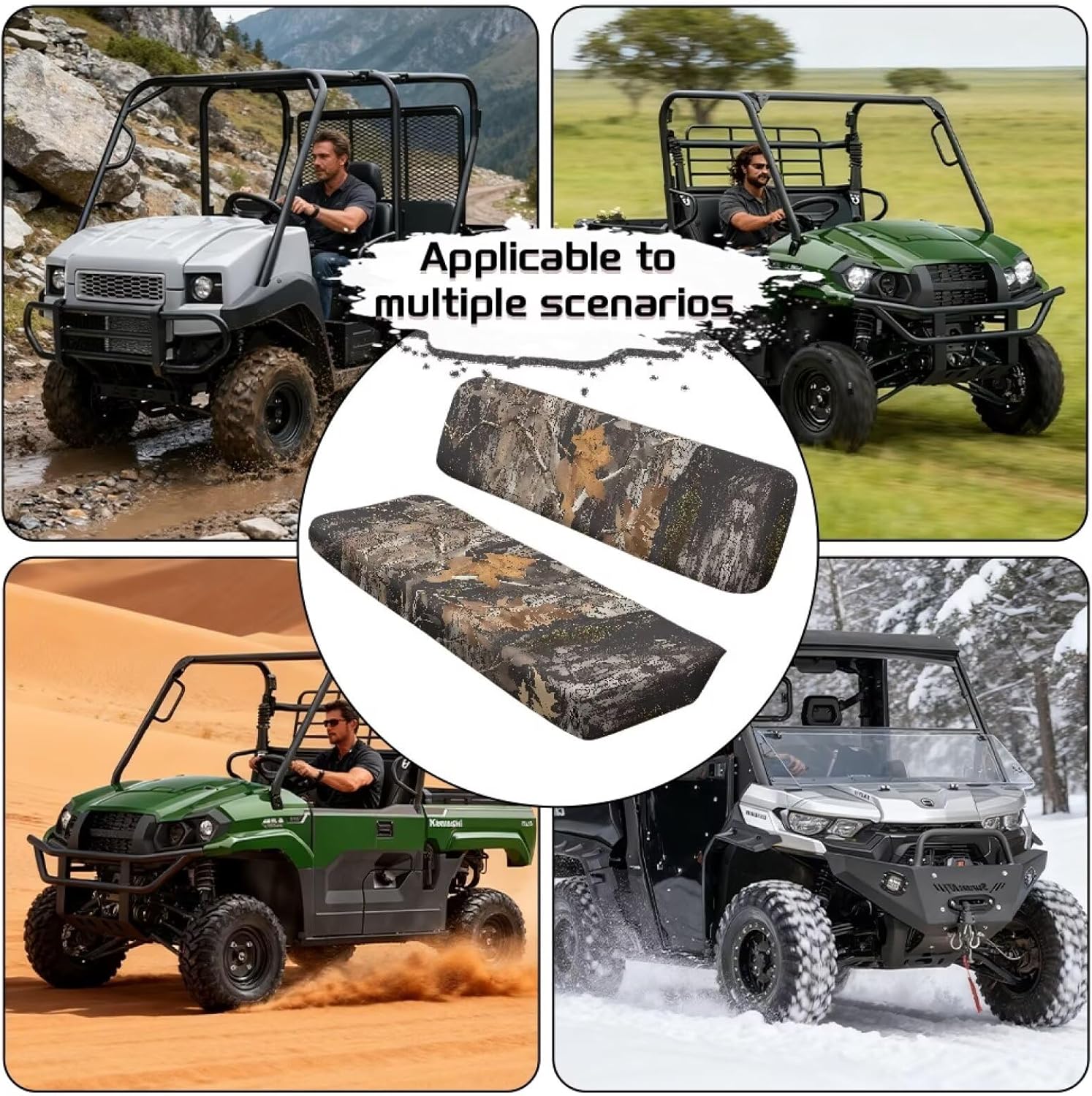 Pensura UTV Seat Cover Scratch-Proof Camo Hunting Print Mule Bench Seat Cover Universal Fit for Kawasaki Mule 3000 3010 3020, Replacement UTV Accessories Non-Slip Padded Protector