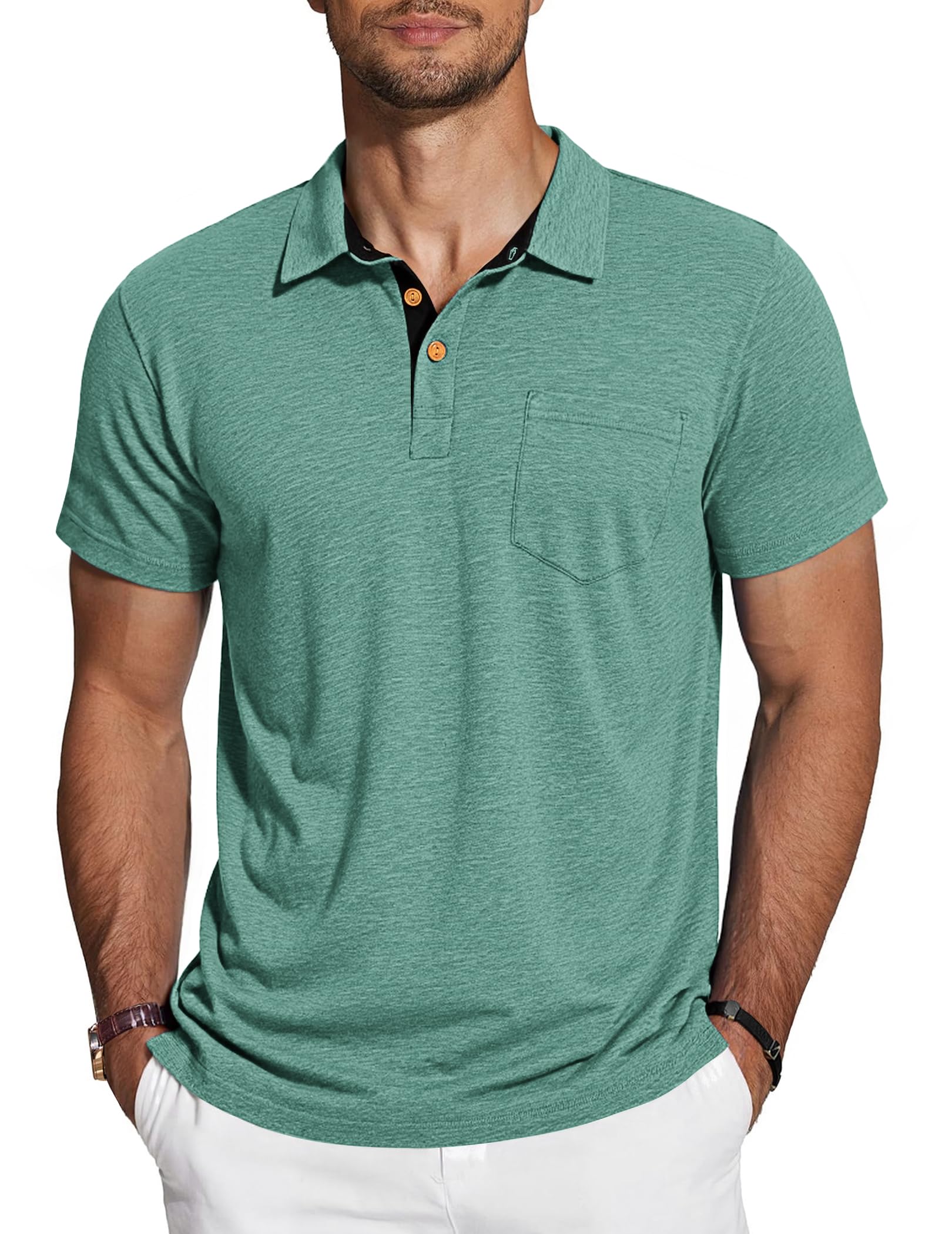 TARAINYA Polo Uomo Cotone Maniche Corte con Tasca Polo Shirt Estivo