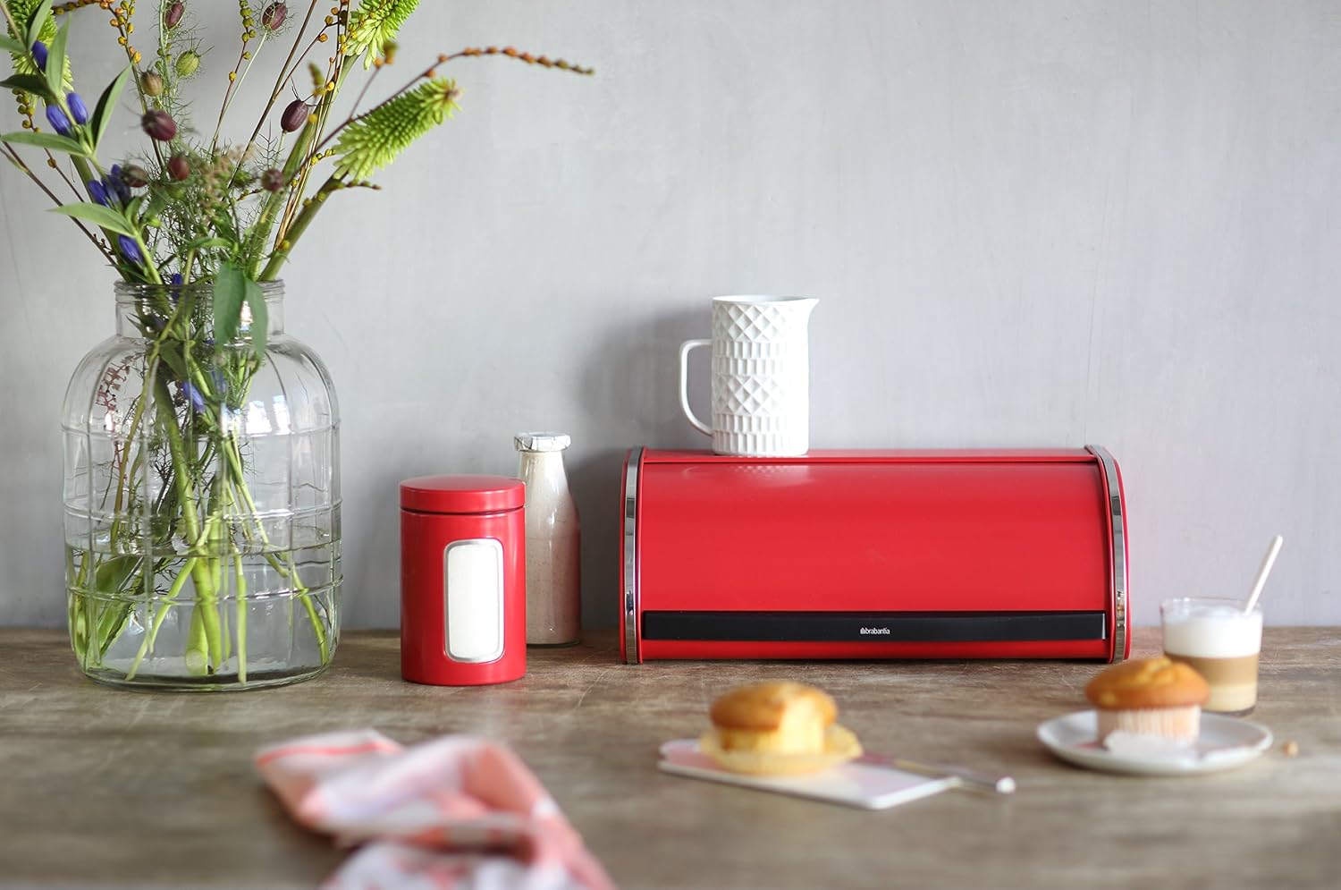 Brabantia Roll Top Bread Box, Red Color - Large