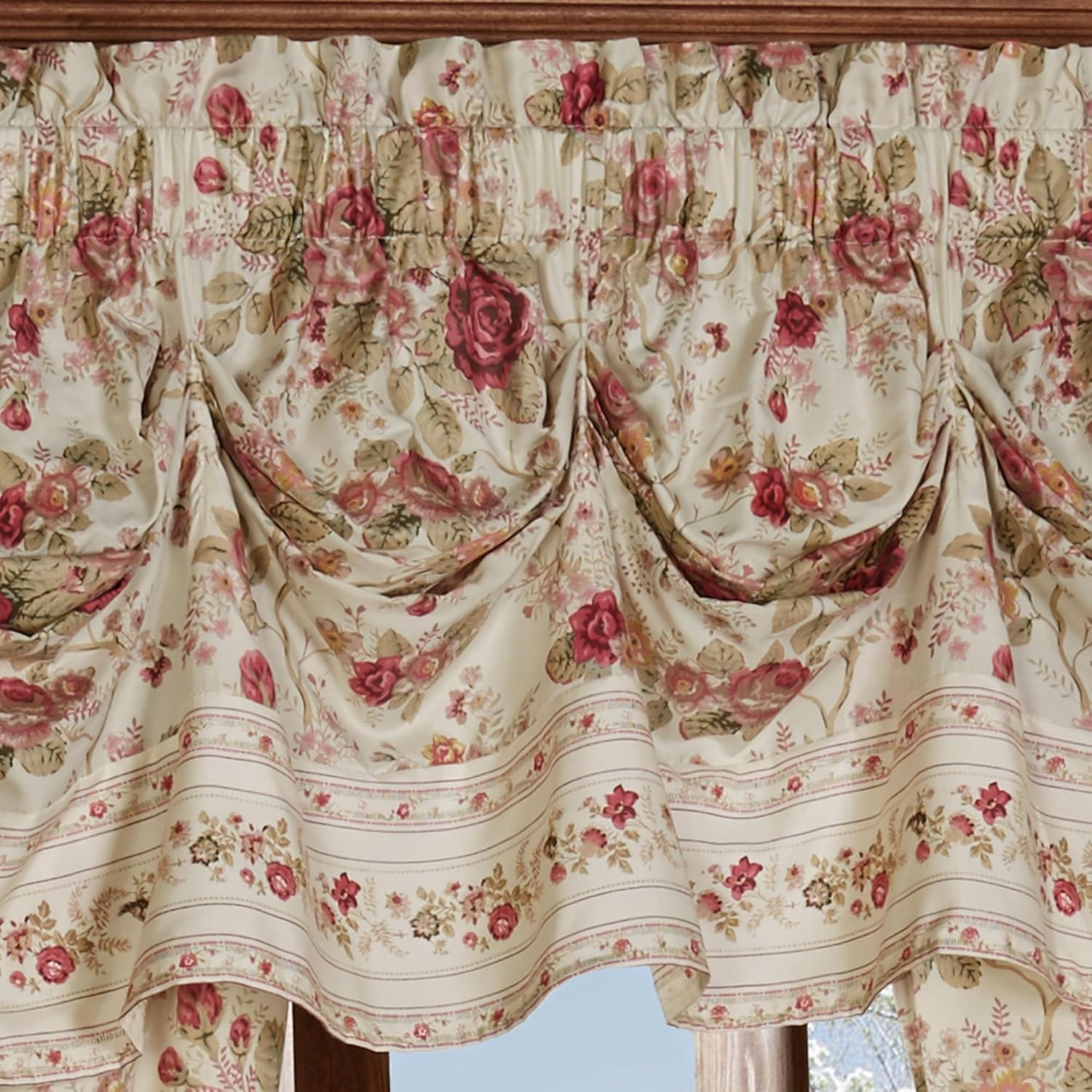 Touch of Class Heirloom Rose 2 Piece Window Treatment Set | Vintage Classic Floral, Romance, Bedroom Decor | Machine Washable | Includes 84L Curtain Pair & Tuck Valance