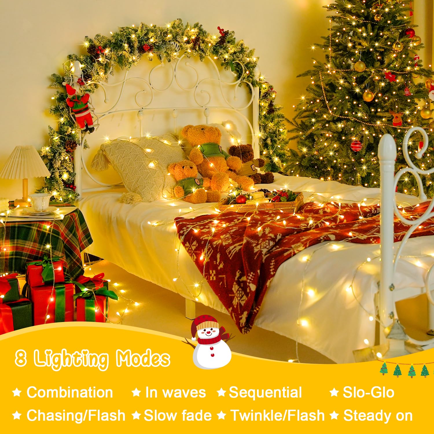 JMEXSUSS Warm White Christmas Lights, Total 132ft 400 LED Christmas String Lights Indoor Plug in, 8 Modes Connectable Christmas Tree Lights Outdoor Waterproof for Christmas Xmas Bedroom Decorations