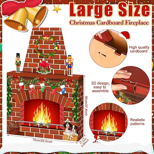 Miniatura 3 de Chimenea de cartón para Navidad, accesorio de chimenea de cartón grande 3D, centro de mesa falso con chimenea sintética para decoración de fondo