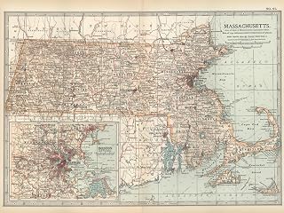 ART.COM Wall Art Print Map of Massachusetts, United States. Inset of Boston and Vicinity by Encyclopaedia Britannica, 16" x 12"