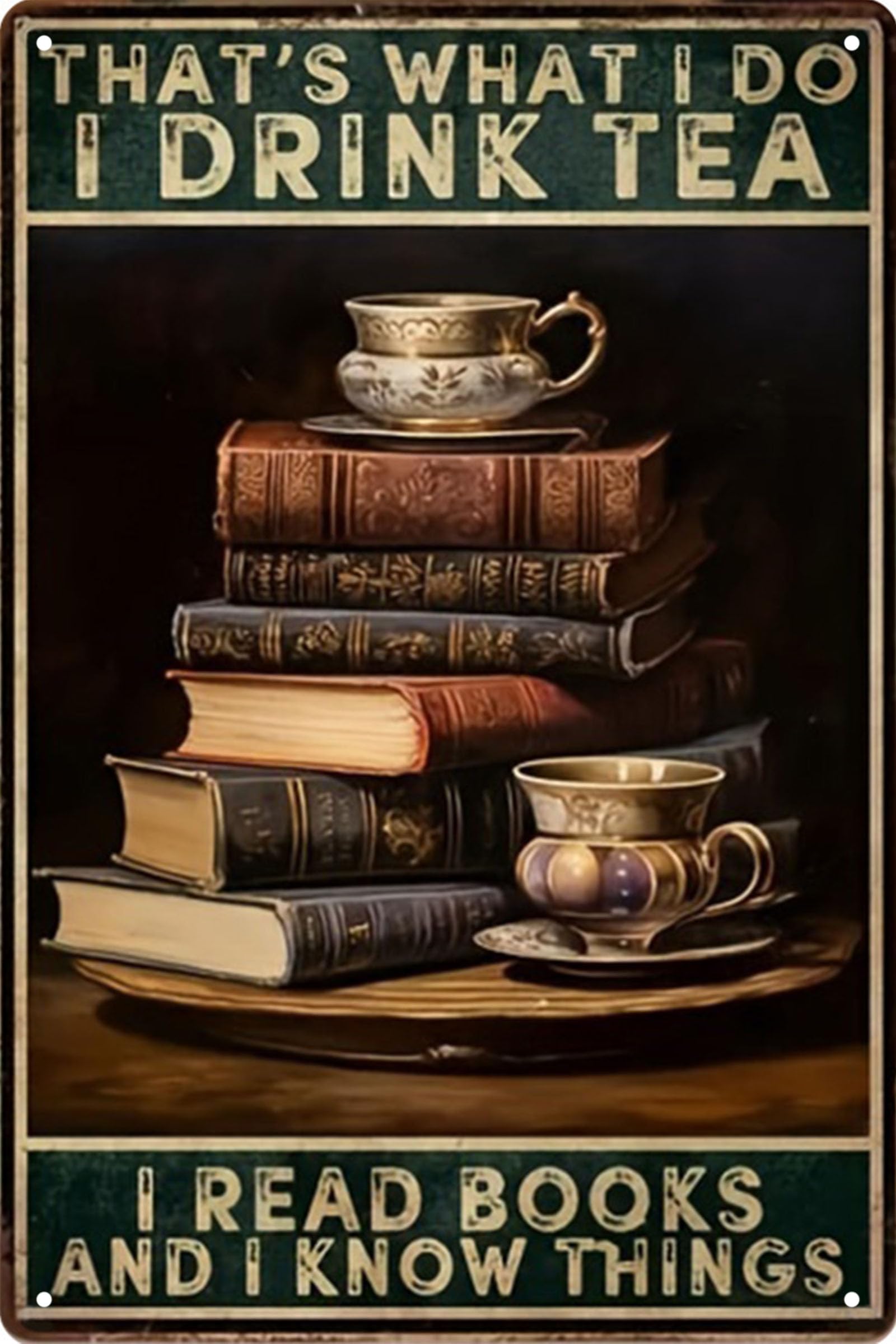 Retro Tea and Books Tin Sign,Vintage Reading Nook Metal Sign