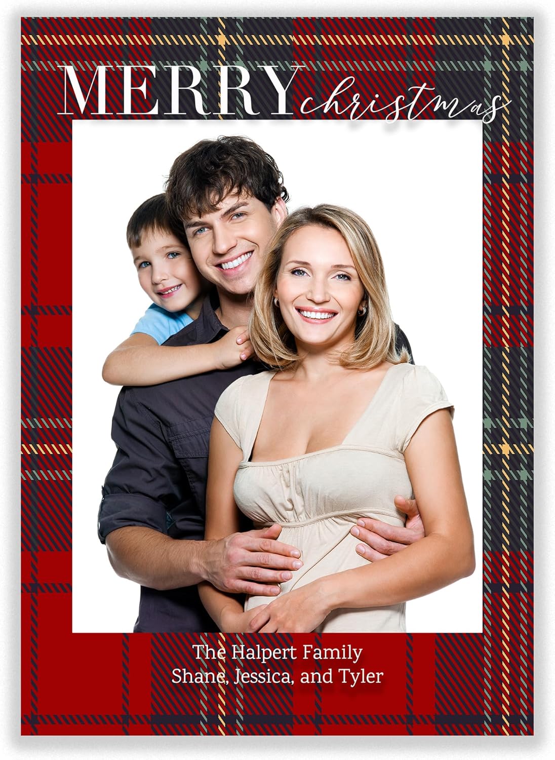 DISCOUNTCARDSTOCK.COM Personalized Christmas Cards - 5" x 7" Holiday Photo Cards - Cards & Envelopes - Upload Image - 25 Cards & Envelopes - Same Day Shipping (Plaid Portrait)
