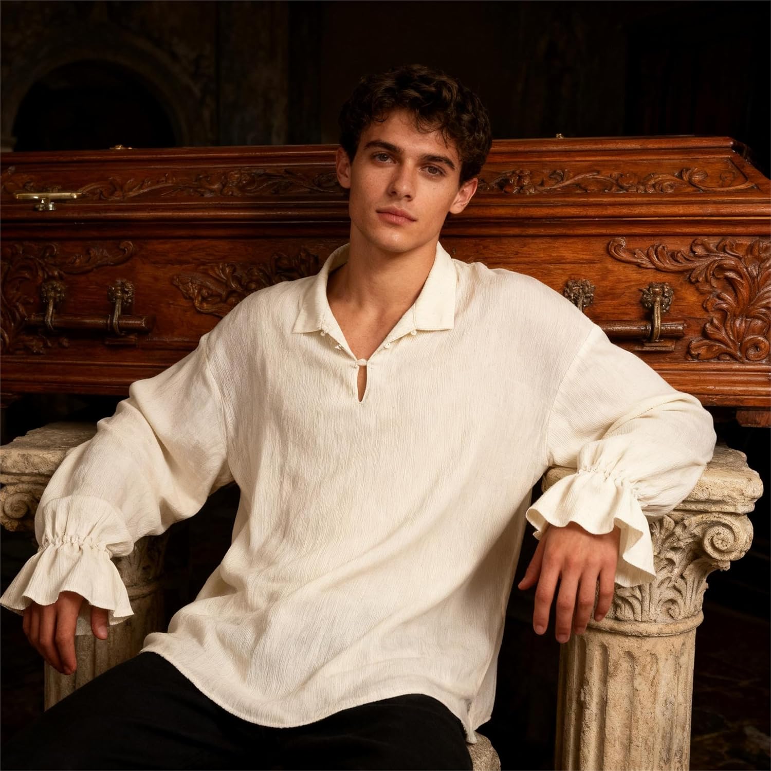 Men Renaissance Shirt,Pirate Shirt for Men,Victorian Ruffled Vampire Poet Shirts Gothic Medieval Costume