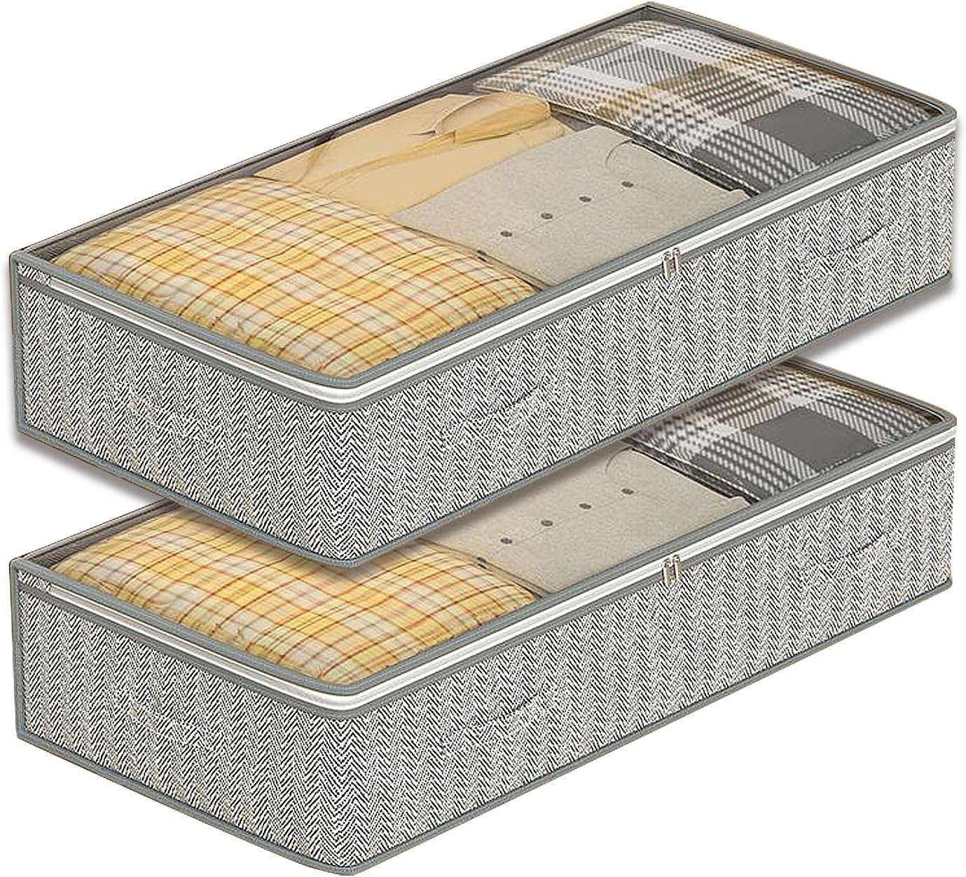 2 Pack Under Bed Storage, Foldable Under the Bed Storage Containers, Transparent Window, Double Zippers, Ideal for Seasonal Clothes, Blankets, Toys(Black,50x40x15cm/20x16x6in)