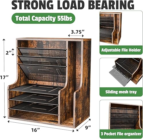 Miniatura 7 de Simple Trending Organizador de archivos de escritorio de 7 niveles, organizador de papel de madera con soporte de archivos ajustable, organizador de
