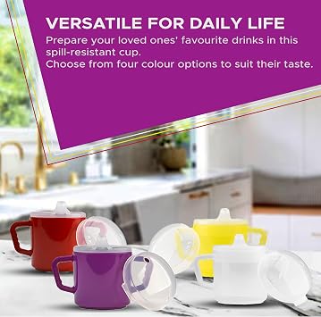 Compact 240ml Adult Sippy Cup with Dual Handles - Ideal for Limited Mobility, Handicapped, and Elderly Care - Assistive Sip Cups Cups for Elderly Care Drinking Mug/Drinking Cup/Non Spill Cup (Red)