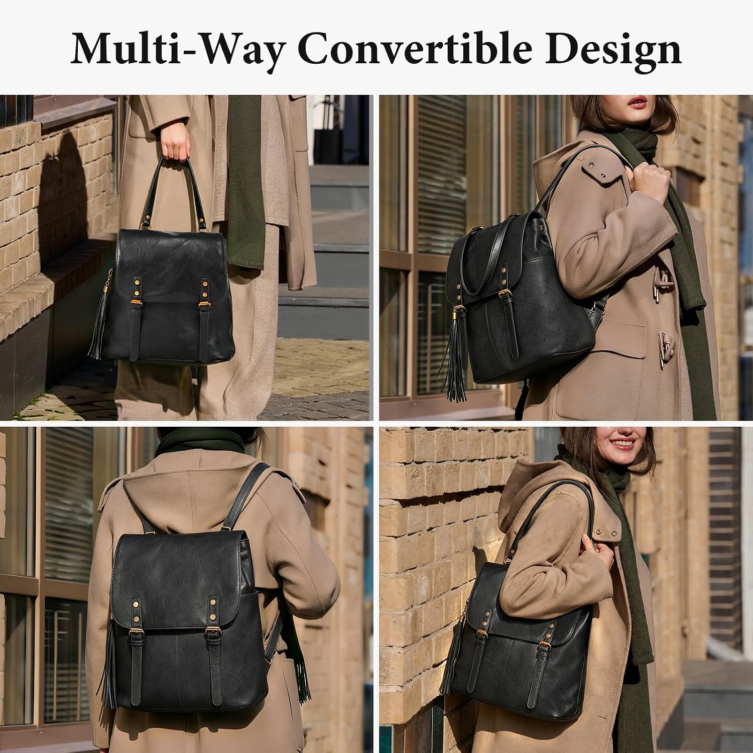 MOETYANG Leather Backpack Purse for Women, Vintage Black Backpack