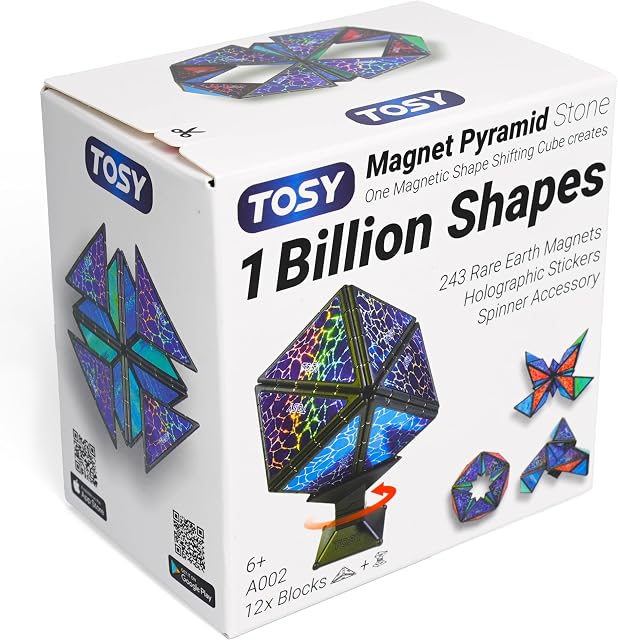 TOSY Pierre de pyramide d'aimant - 1 Cube se transforme en 1 Formes de milliards, 12 Des morceaux, 243 Aimants de la Terre Rare, Design Holographique Aimant Tuiles Puzzle Créatif STEM/STEAM Jouet
